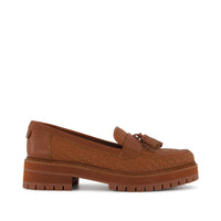Cara Tassel Loafer Amber Brown Leather Basketweave - Side View